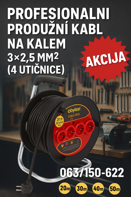 Profesionalni Produžni Kabl Na Motalici – 4 utičnice