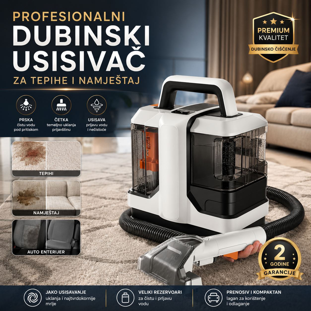 Profesionalni Dubinski Usisivač za Tepihe i Namještaj