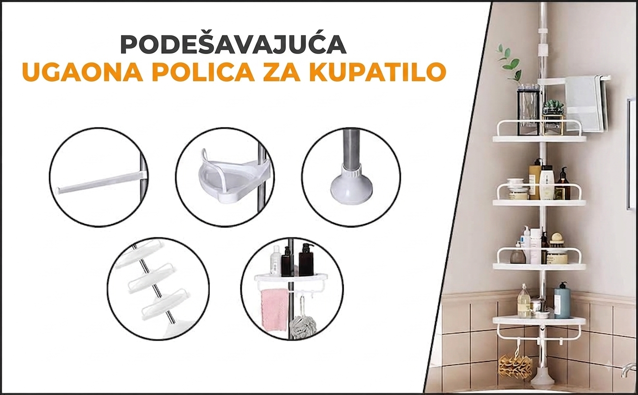 Ugaona Teleskopska Polica za Kupatilo