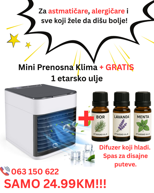 Mini Prenosna Klima + GRATIS etarsko ulje za Lakše Disanje