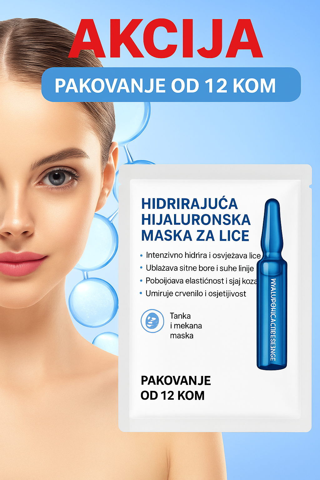 Hidrirajuća Hijaluronska Maska za Lice (12kom)