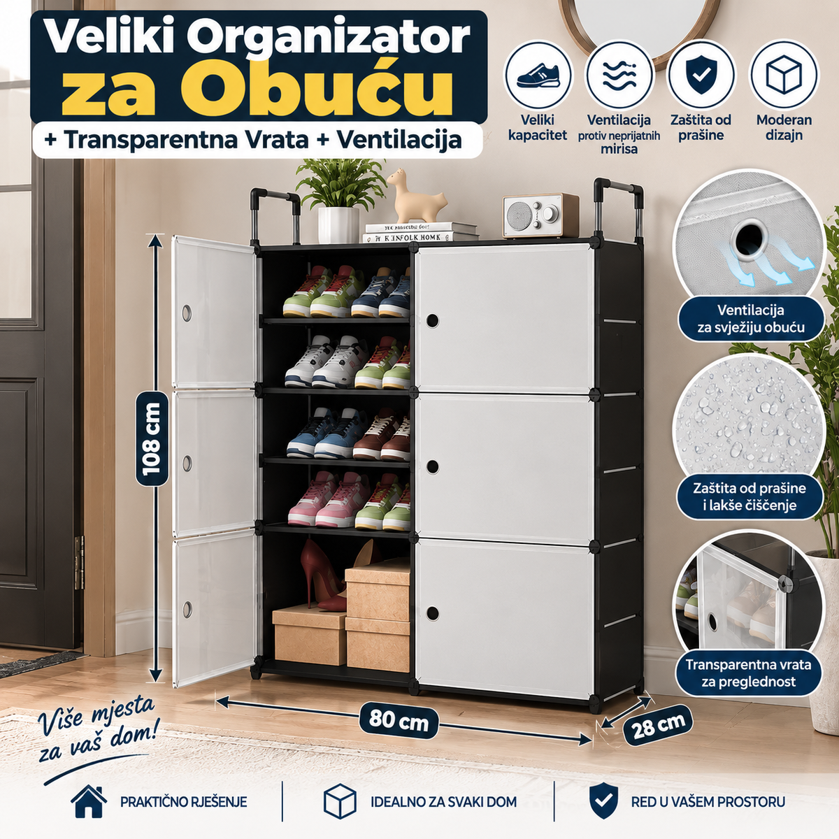 Veliki Organizator za Obuću + Transparentna Vrata + Ventilacija
