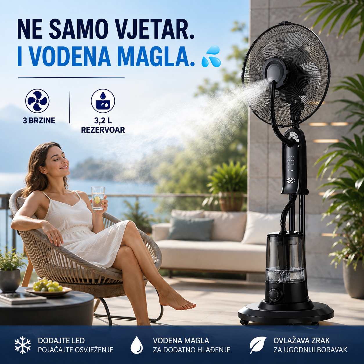 Podni Ventilator sa Vodenom Maglom i Daljinskim Upravljačem