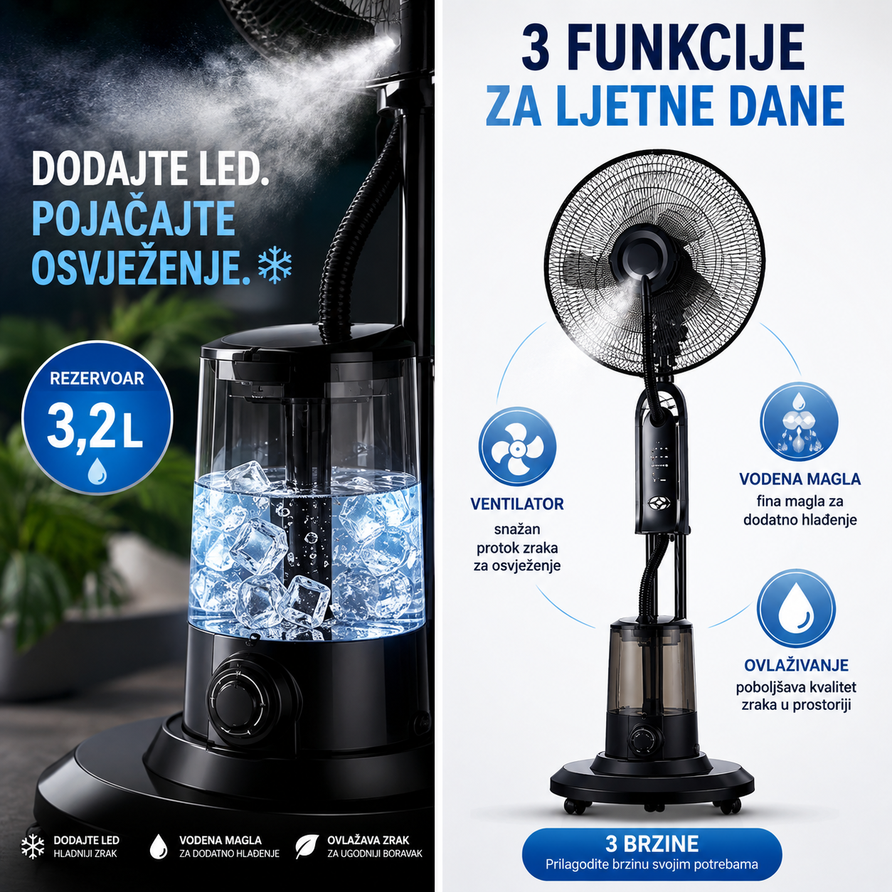 Podni Ventilator sa Vodenom Maglom i Daljinskim Upravljačem