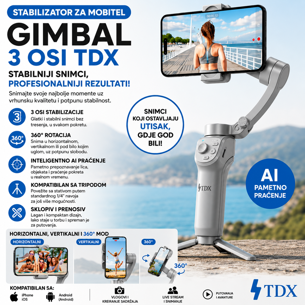 Stabilizator za Telefon-sa Praćenjem Pokreta
