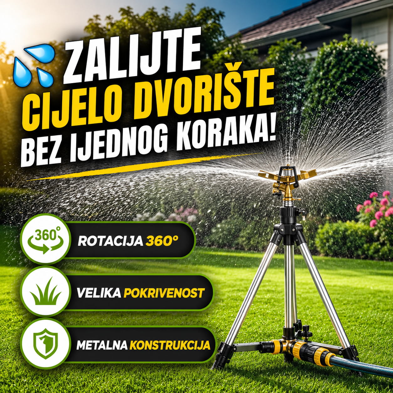 360° Rotirajuća Prskalica sa Tronošcem za Navodnjavanje