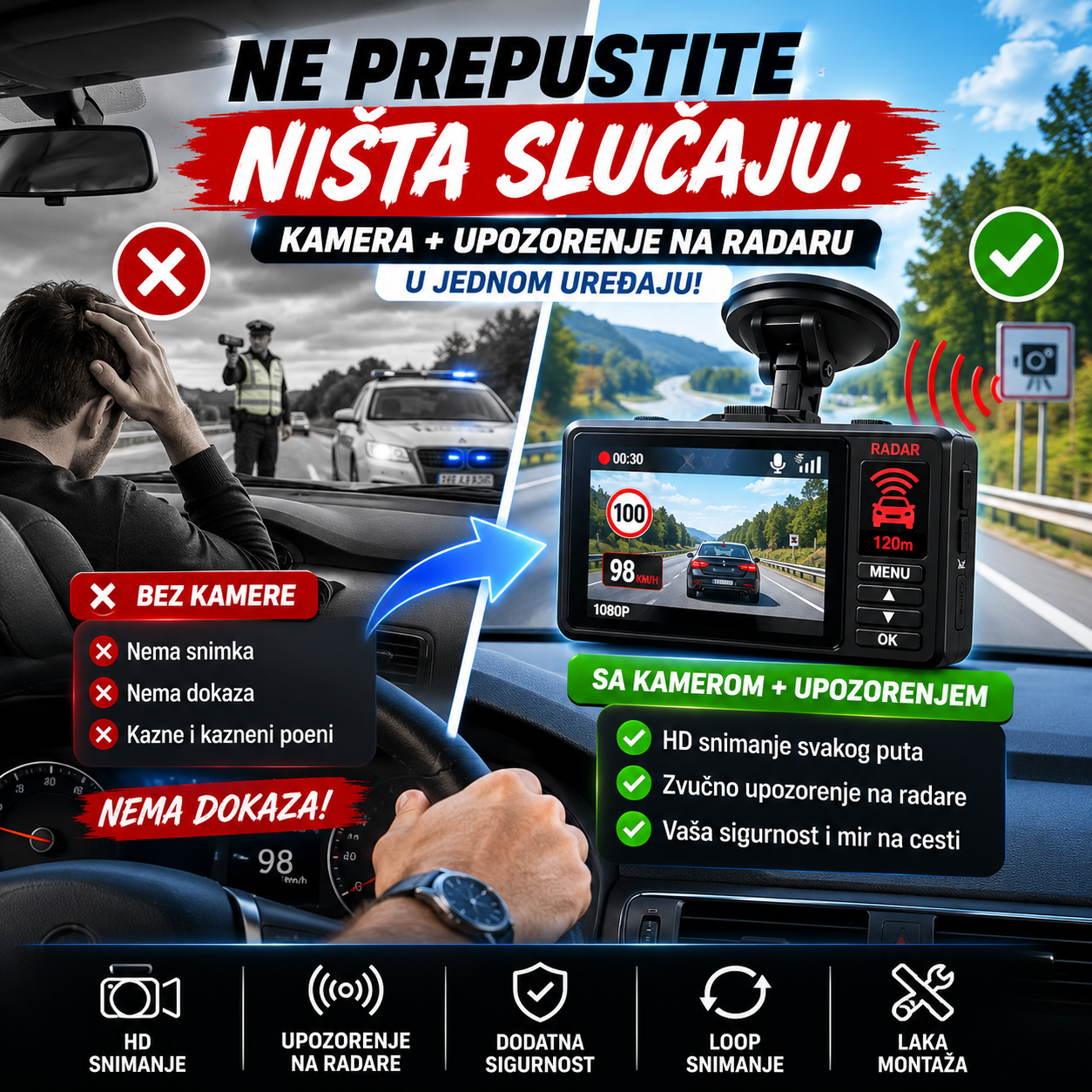 SmartDrive-2u1 Auto Kamera i Detektor Radarskih Signala