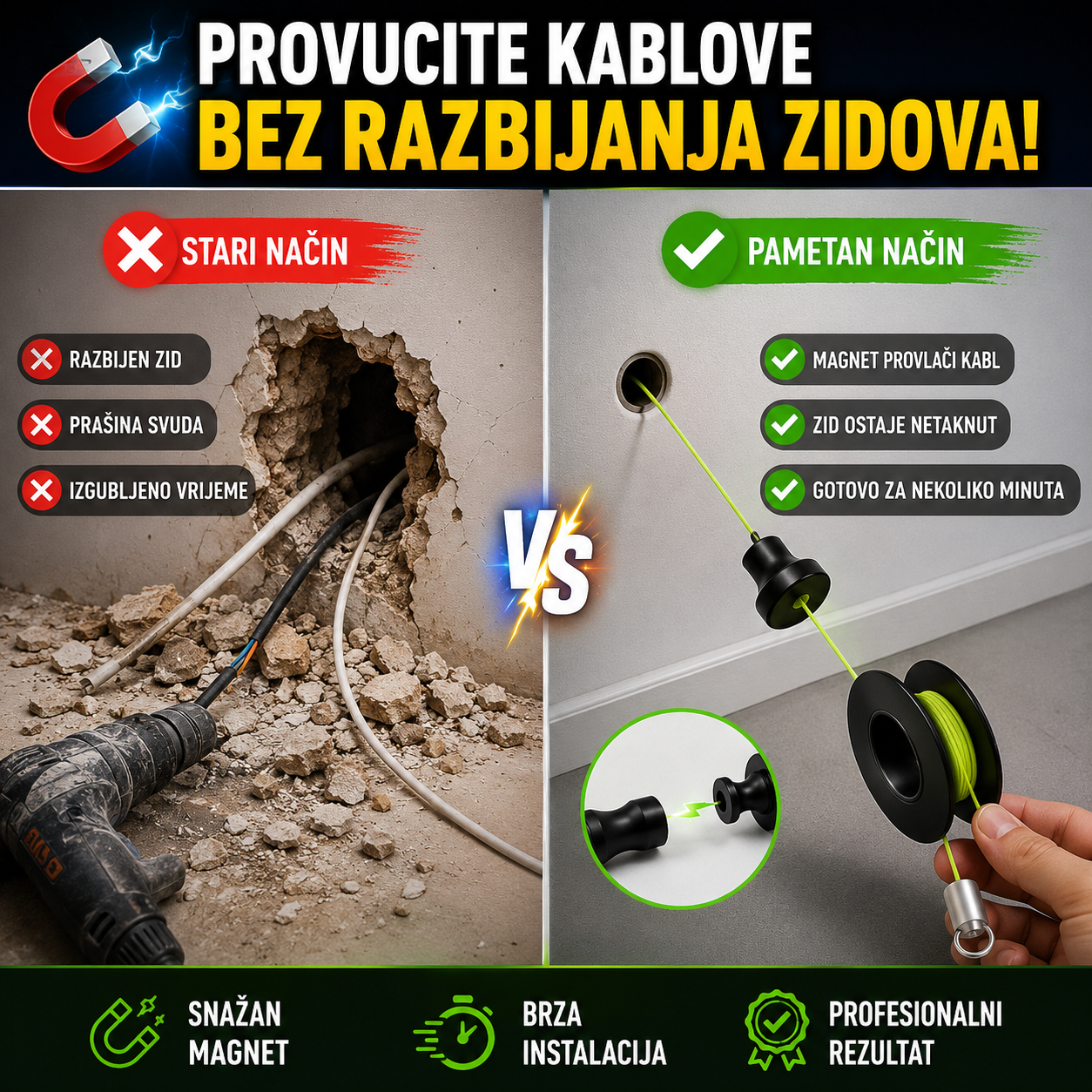 Magnetni Alat za Provlačenje Kablova