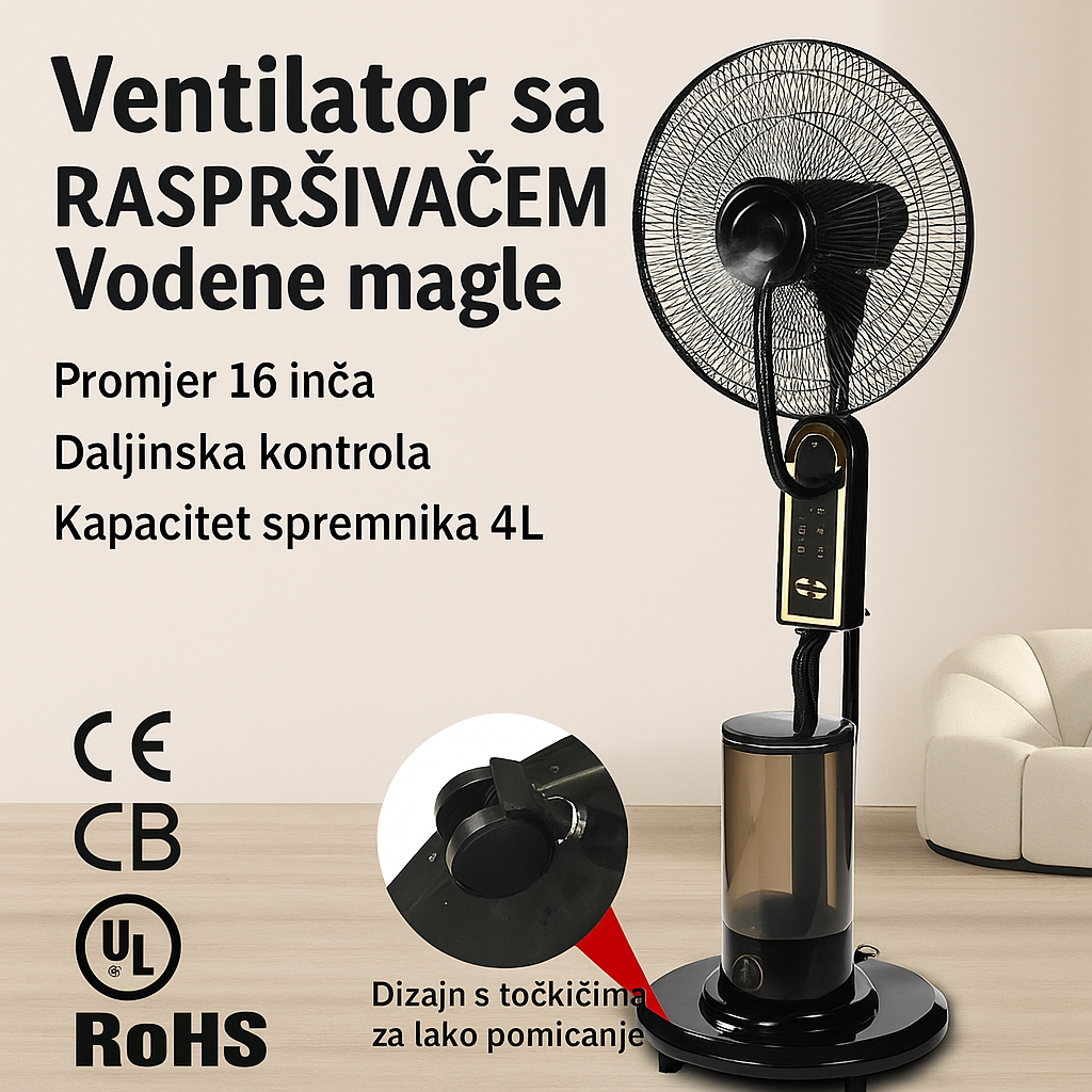 Ventilator sa RASPRŠIVAČEM Vodene Magle