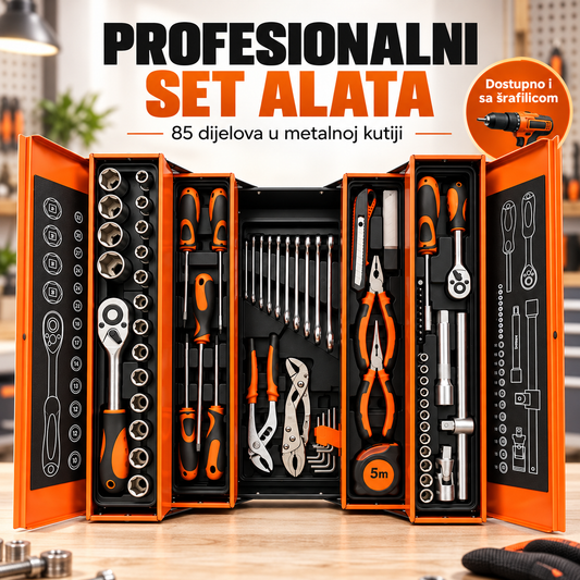 Profesionalni Set Alata 85 Dijelova u Metalnoj Kutiji