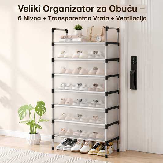 Veliki Organizator za Obuću 6 Nivoa + Transparentna Vrata + Ventilacija