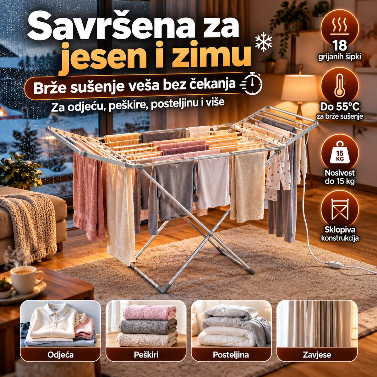 Električna Sušilica za Veš – 18 Grijanih Šipki