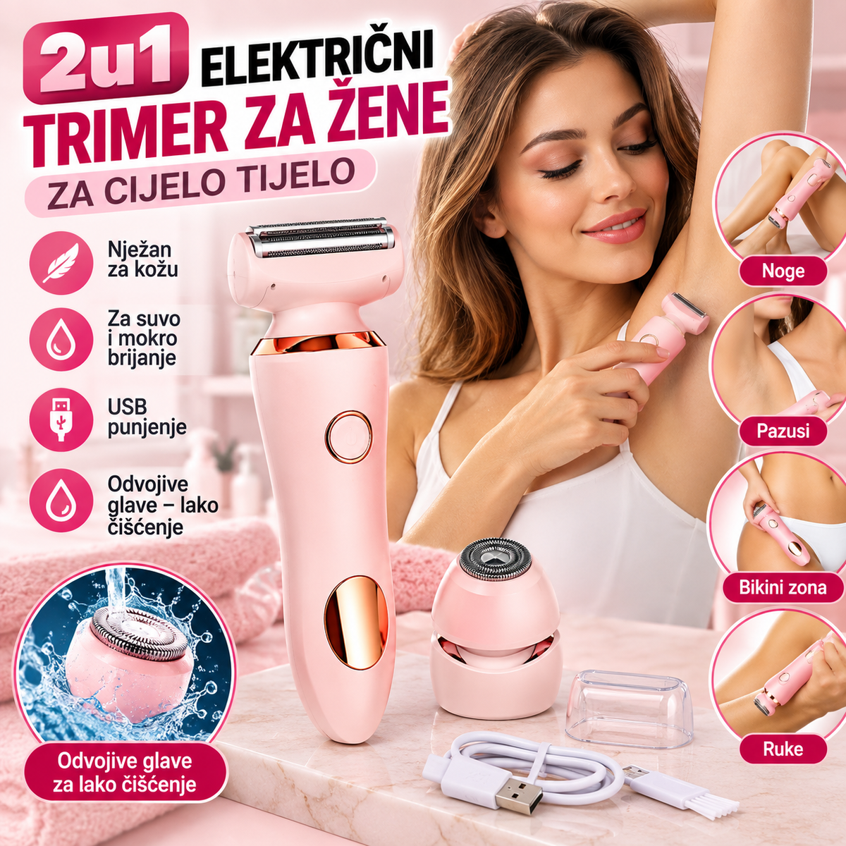 2u1 Električni Trimer za Žene – Za Cijelo Tijelo