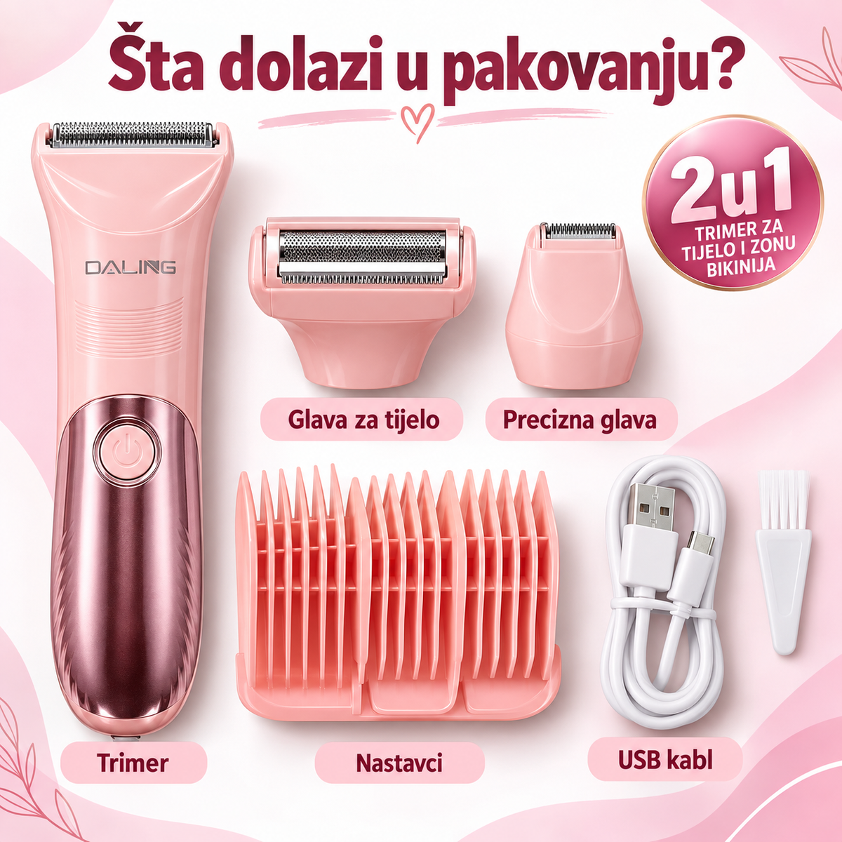 2u1 Električni Trimer za Žene – Za Cijelo Tijelo
