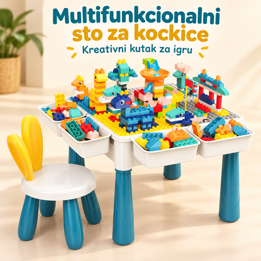 Multifunkcionalni Sto za Slaganje Kockica sa Kockicama i Stolicom