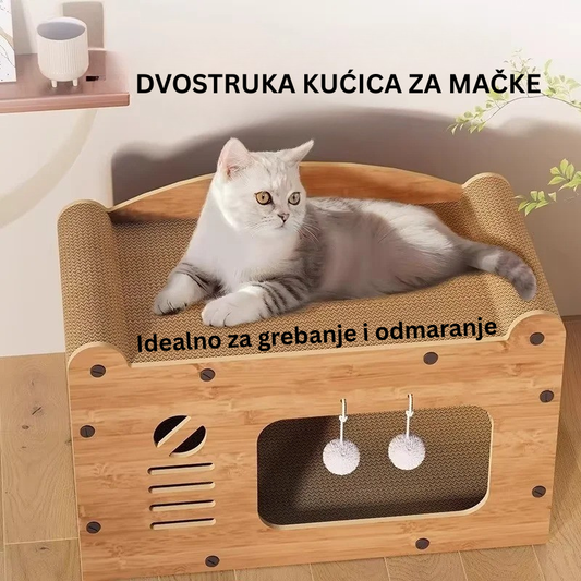 Drvena Dvostruka Kućica za Mačke