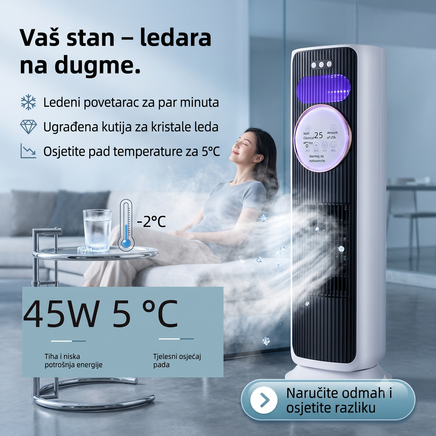 Premium 5-u-1 Pametni Klimatizacioni Toranj sa Efektom Kamina