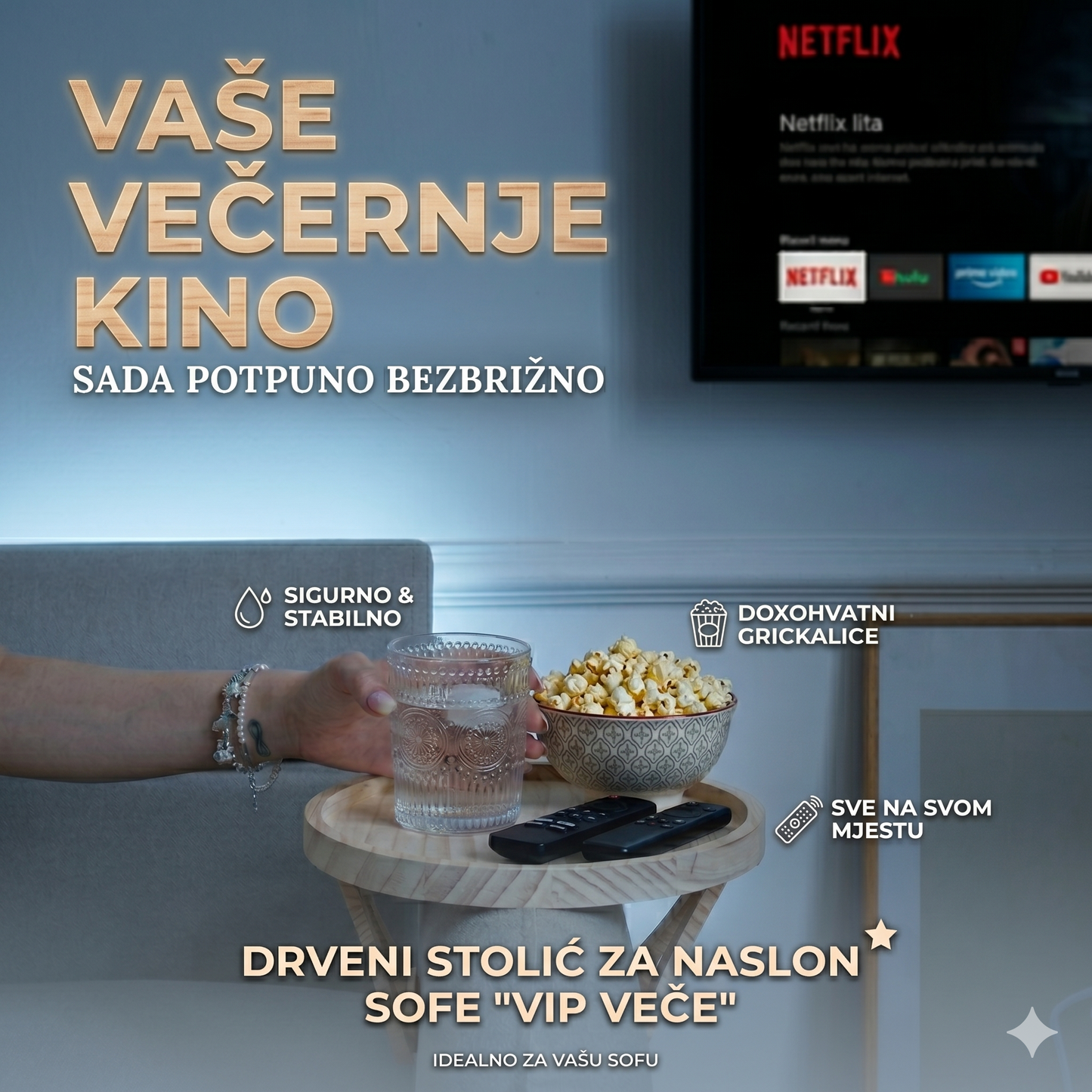 Višenamjenski Drveni Stolić za Naslon Sofe