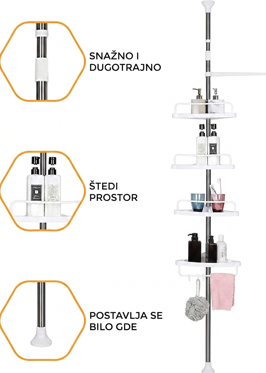 Ugaona Teleskopska Polica za Kupatilo