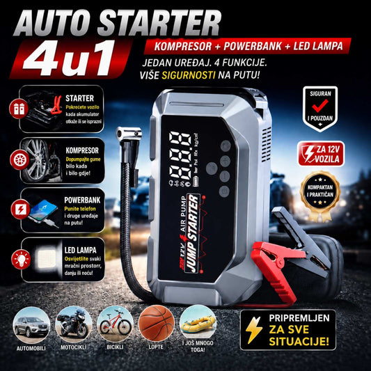 SafeDrive 2500A – 4u1 Starter + Kompresor + PowerBank + Lampa
