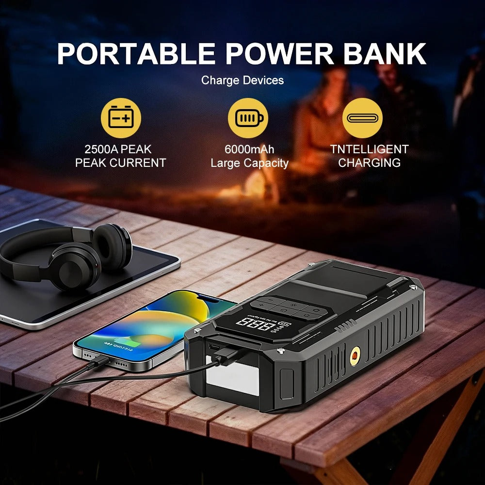 SafeDrive 2500A – 4u1 Starter + Kompresor + PowerBank + Lampa